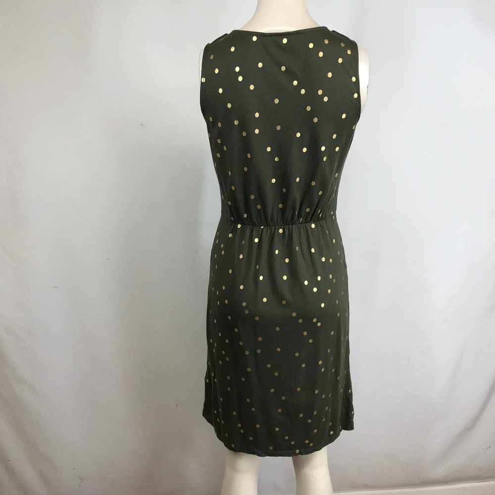 Boden Olive Green Gold Polka Dot Sleeveless V Neck Dress Size 4 - Picture 5 of 8
